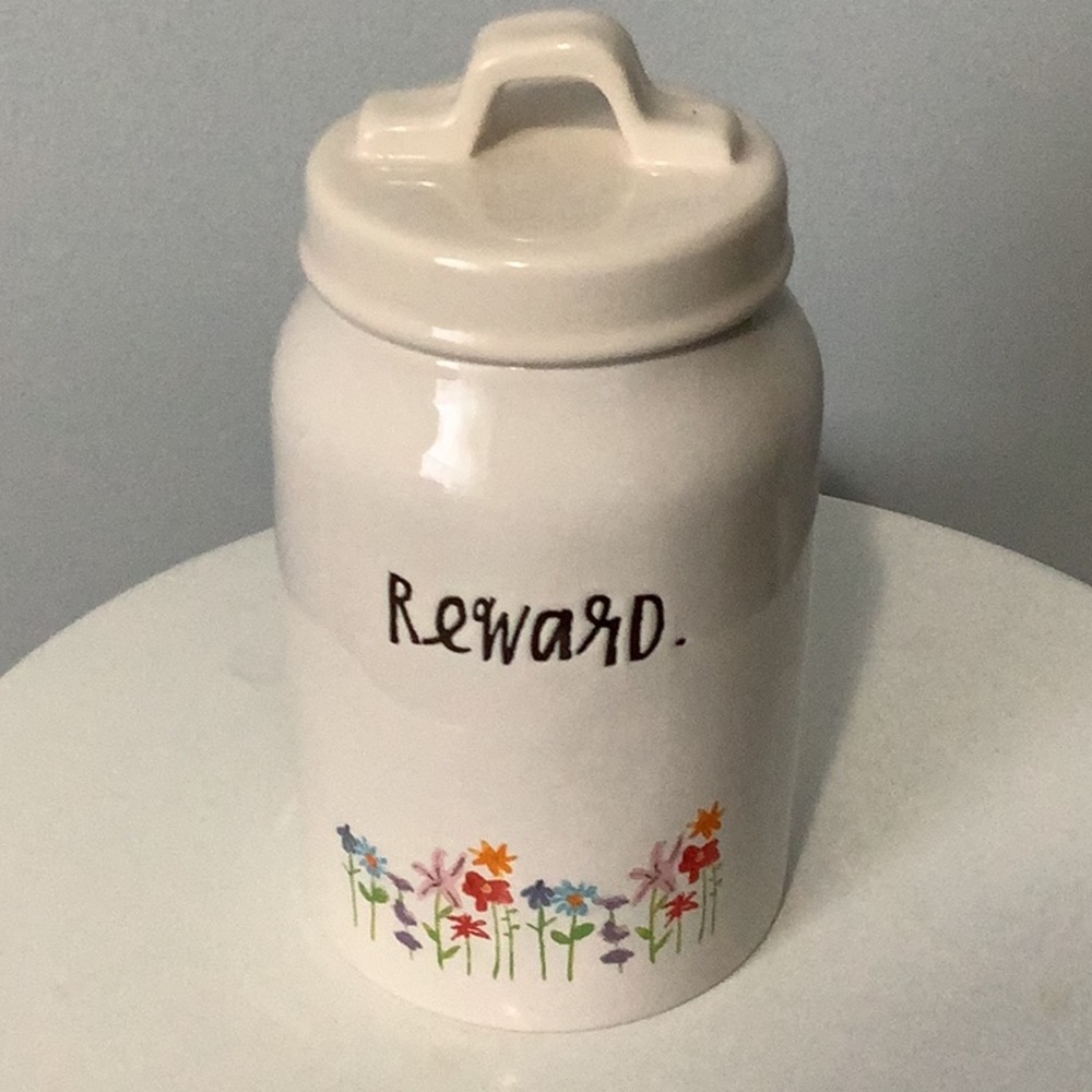Rae Dunn “Reward” Canister with Floral Design